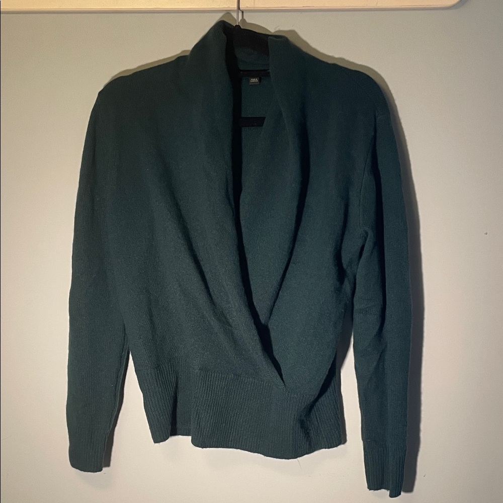 Ann Taylor Deep Green Shawl Collar Cardigan- 100% Cashmere